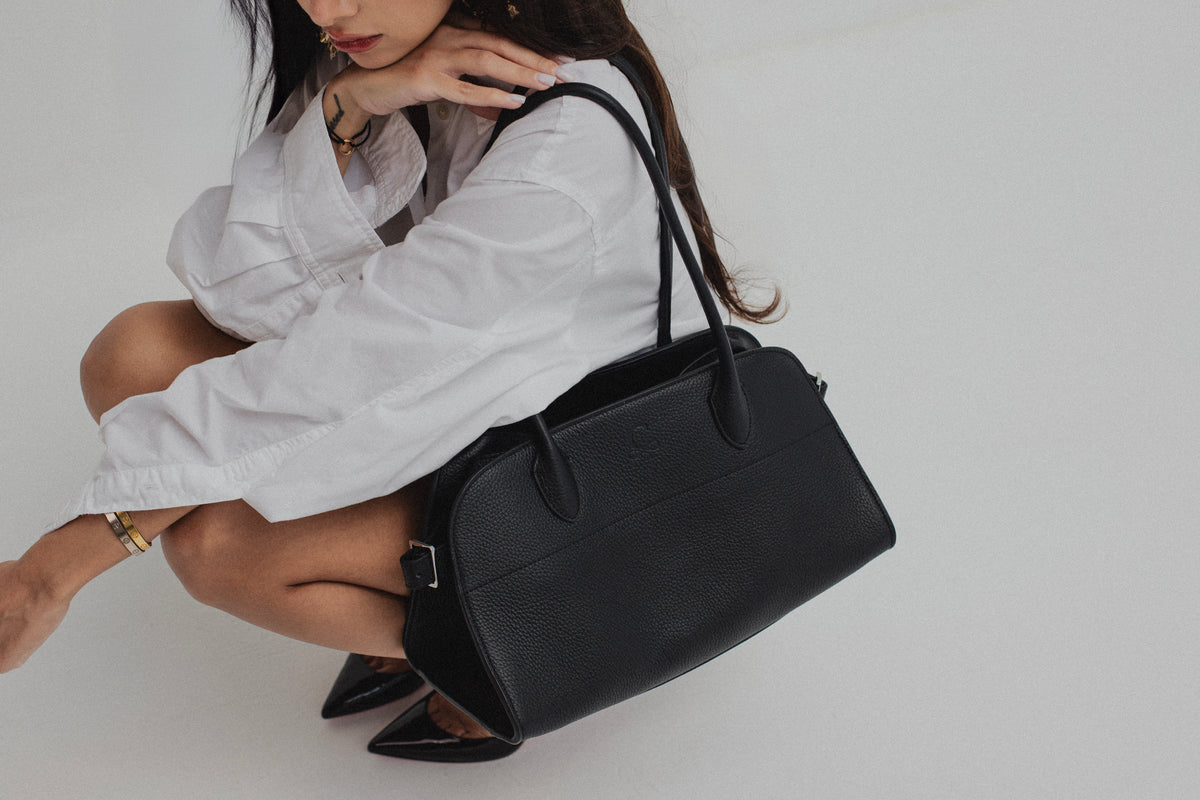 The Serena Bag — full-grain leather tote, front view