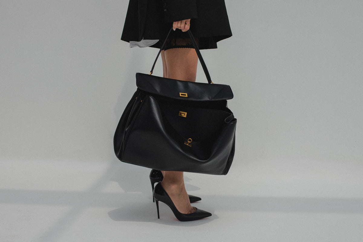 The Alessia Bag — top-grain Swift leather handbag, front view