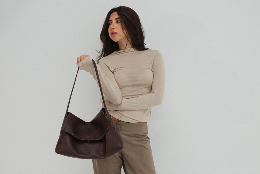 The Camille Bag — top-grain leather handbag, worn on the shoulder